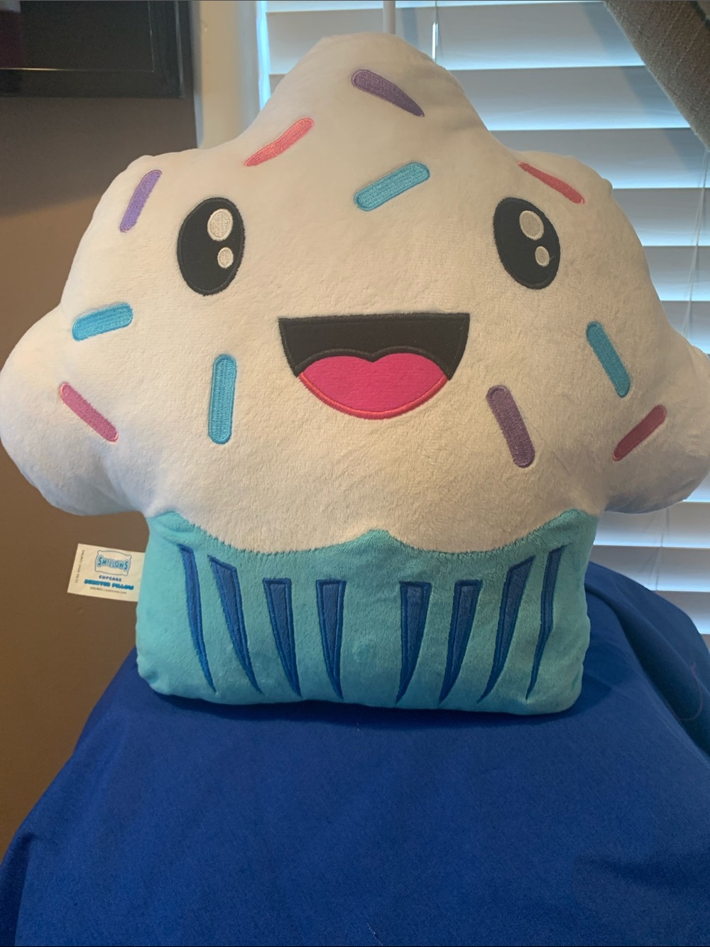 Cute Cupcake Plush Toy - White & Teal Smiling Stuffed Animal